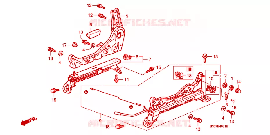 FRONT SEAT COMPONENTS (R.) (2) Honda  PRELUDE 1997 VTI R 4 speed automatic 