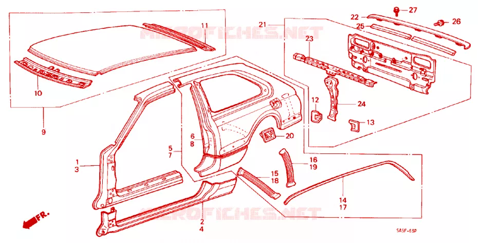 BODY STRUCTURE COMPONENTS (3)(2D) Honda  ACCORD 1983 STD 3 speed automatic 
