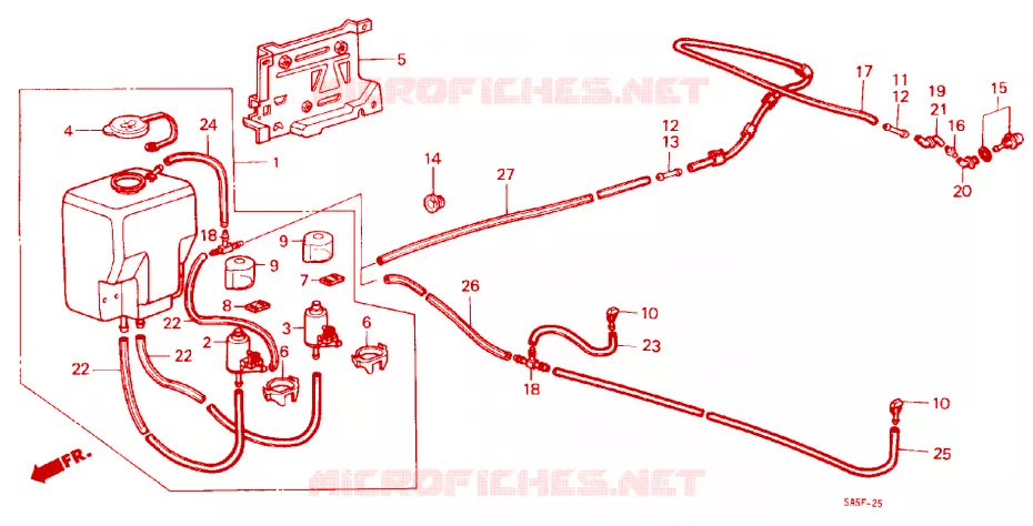 FRONT WINDSHIELD WASHER (2D) Honda  ACCORD 1983 STD 3 speed automatic 
