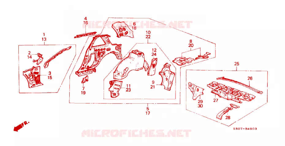 BODY STRUCTURE COMPONENTS (4) Honda  PRELUDE 1983 EX 4 speed automatic 